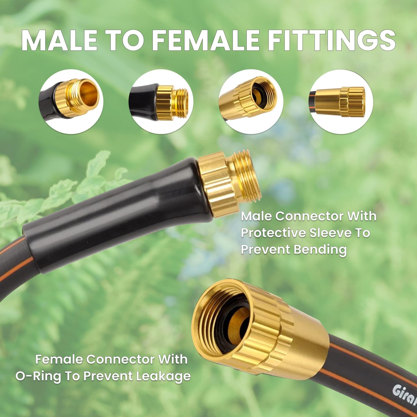Giraffe Tools Garden Leader Hose 5/8 inch x 2.5ft, Short Water Hose Heavy Duty, Flexible, Lightweight Hybrid Hose with Bend Protection, Male to Female Fittings