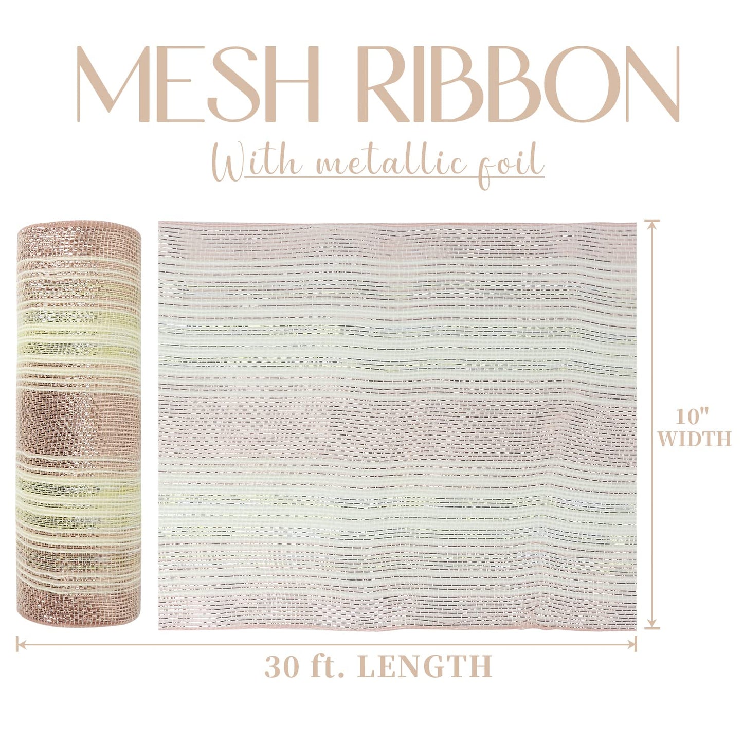 MEEDEE Christmas Mesh Ribbon for Wreath Gold Silver and Rose Gold Ombré Deco Mesh 10 Inch Christmas Metallic Mesh Crafts Supplies for Xmas Tree Garland Staircase Mailbox Centerpiece Swag (30 Feet)