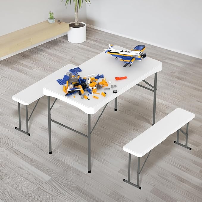 VINGLI Picnic Table Set with 2 Benches, 6 Feet Camping Table Chair Set