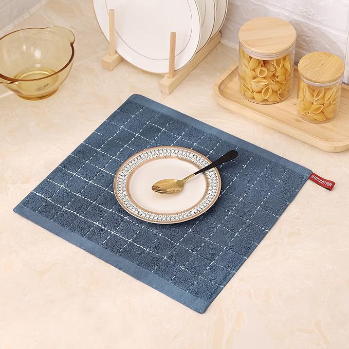 Mordimy 100% Cotton Terry Cloth Dish Cloths, Soft and Absorbent Checkered Dish