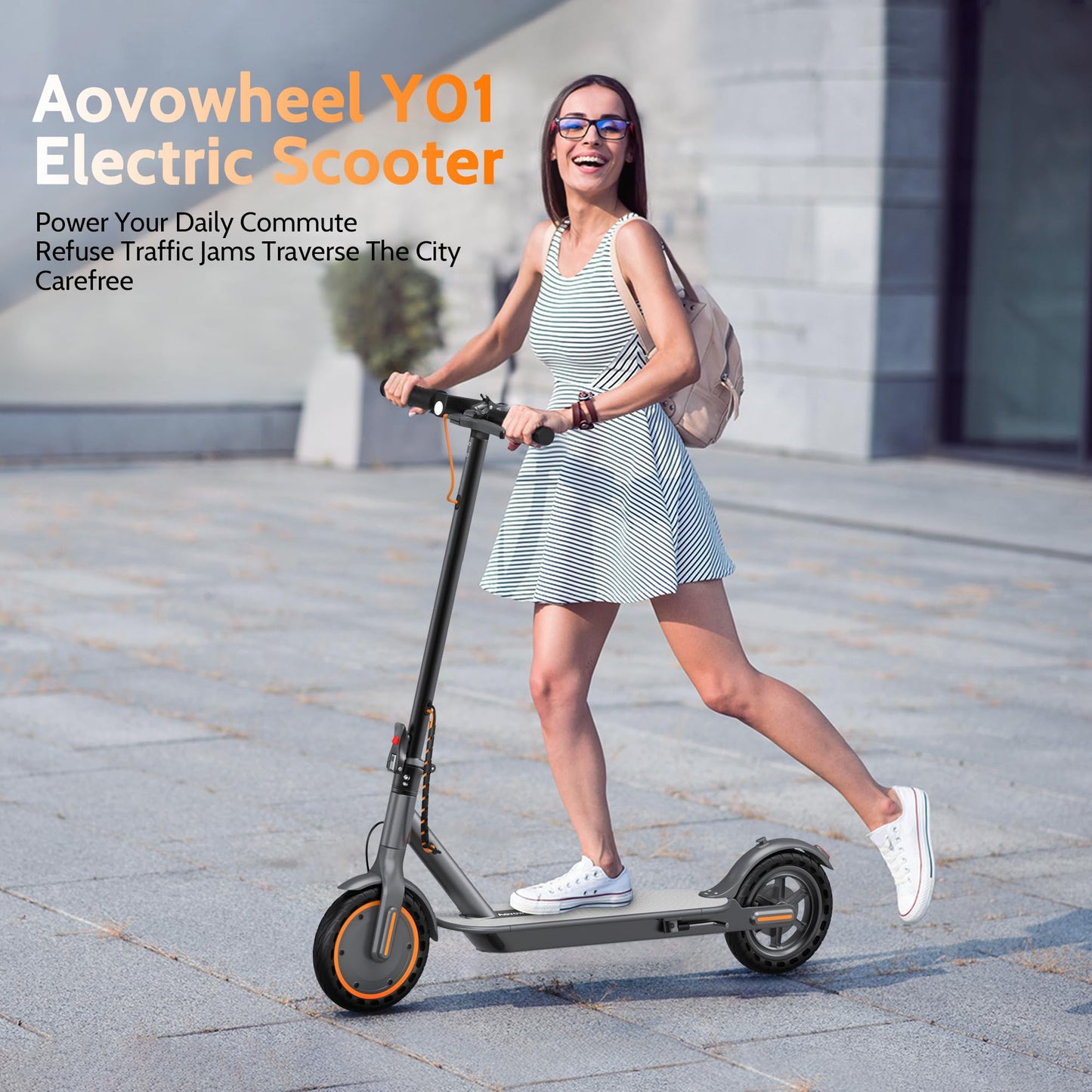 Aovowheel Electric Scooter for Adults, Max 23Miles Long Range, Folding E Scooter with 350 Motor 19 Mph Top Speed, 8.5''Solid Tires Commuting Scooters, Dual Brakes