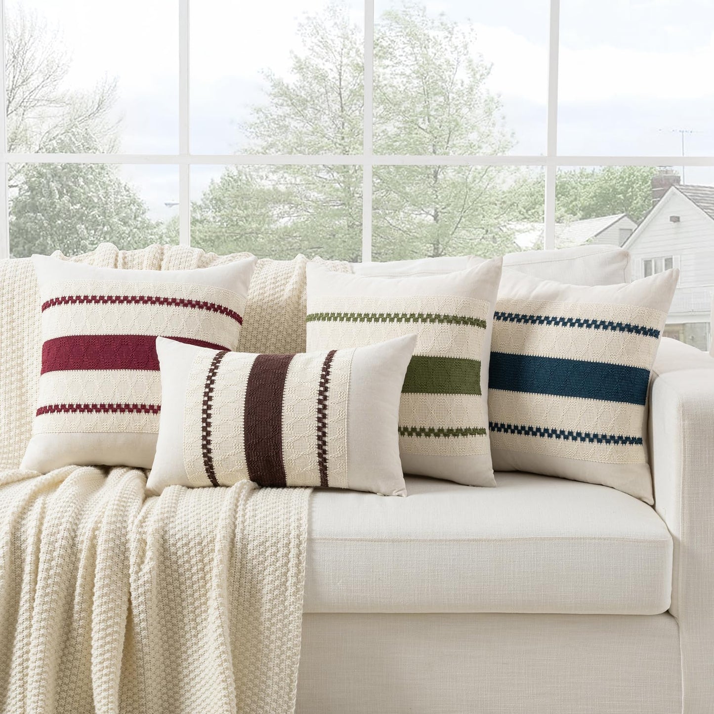 Fancy Homi Set of 1 Burgundy Boho Long Lumbar Decorative Throw Pillow Cover 14x24 Inch for Couch Bed Sofa, Aesthetic Modern Farmhouse Christmas Room Decor, Soft Cotton Cute Wind Red Cushion Case