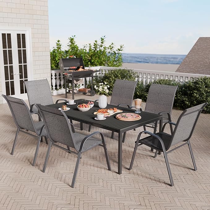 Betterhood Patio Chairs Set of 4, Stackable Outdoor Dining Chairs Set with Breathable Seat Fabric, All-Weather Powder-Coated Metal Frame for Deck, Pool Side and Backyard, 350LBS Capacity (Grey)
