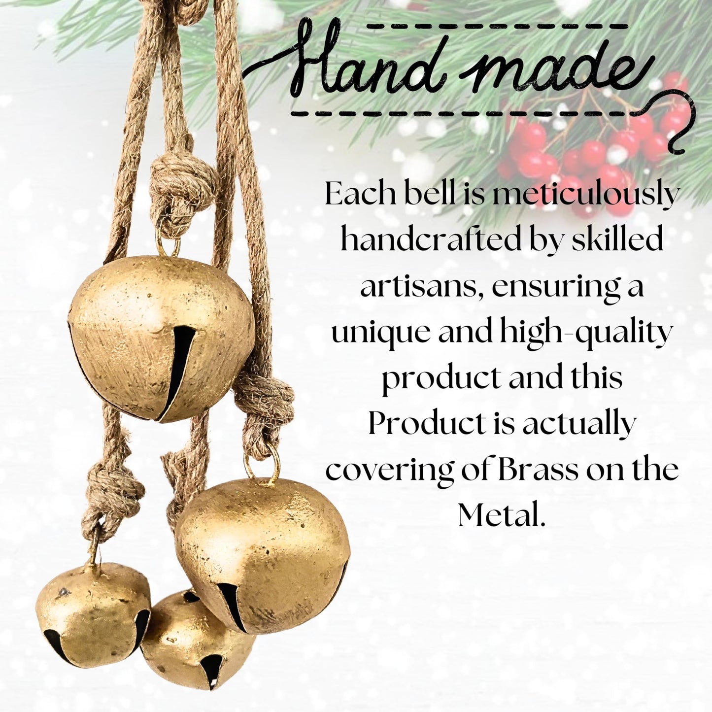 Rustic Hanging Ornaments Bells – Handcrafted Wind Chimes with 1-Inch and 3-Inch, Bell Cluster for Home, Garden, Porch Handmade Hanging Lucky Bells On Rope (Brass 2, Small 2)
