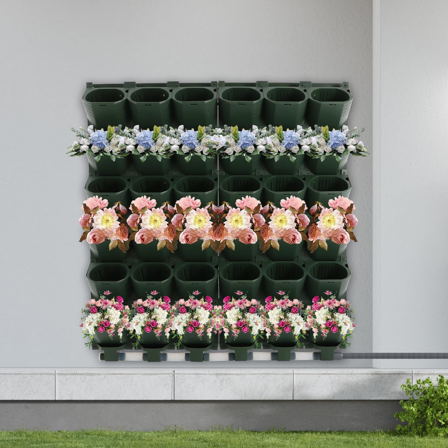 Wall Mounted Vertical Garden Planter, 6 Row 36 Plant Grow Pots, Self-Watering Vertical Planters with Timer, Indoor Outdoor Green Wall Decoration for Strawberries Flowers Herbs