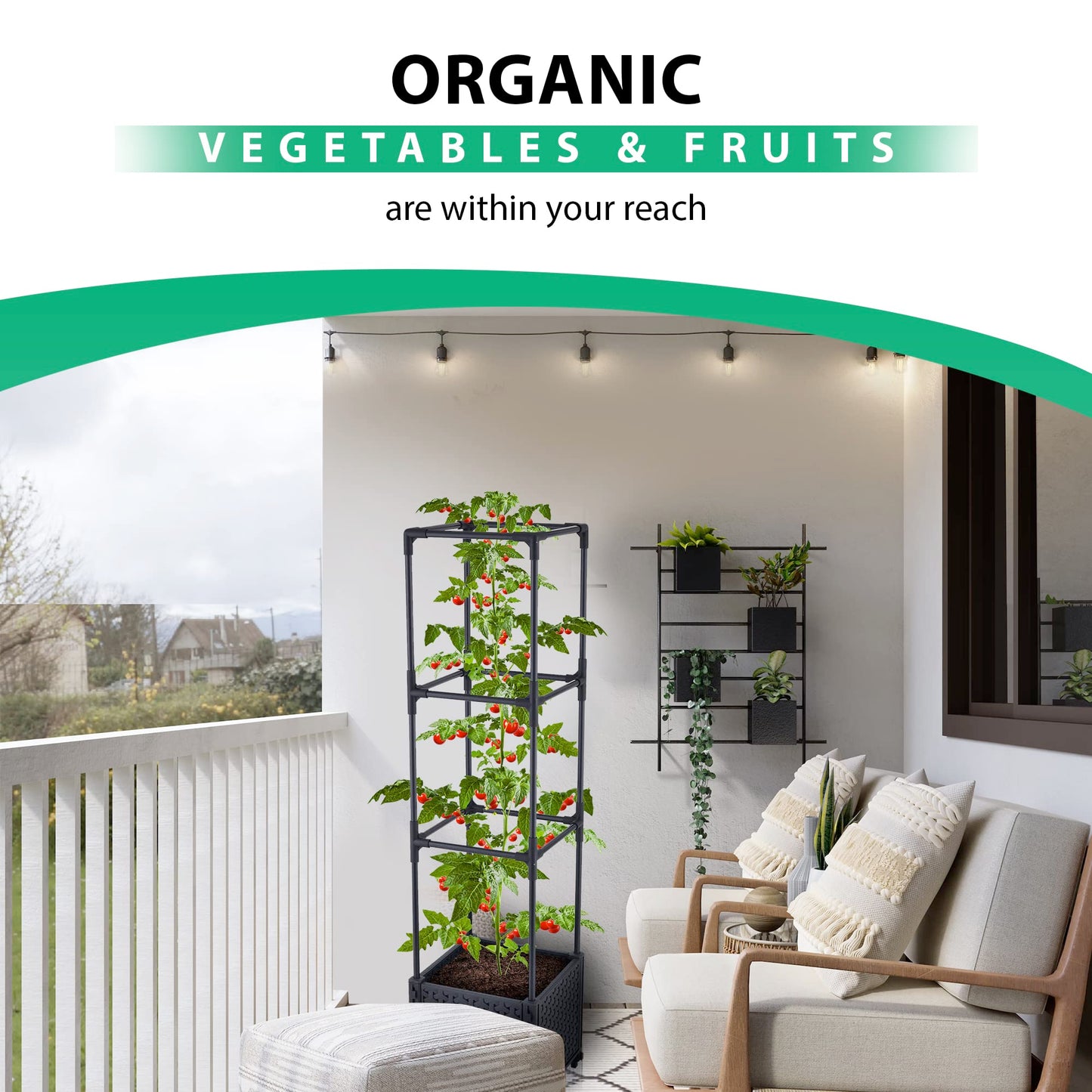 Tomato Planter with Metal Trellis,Self Watering Raised Garden Bed,for Garden Planter for Tomato Pots for Tomatoes Box Outdoor Planter for patio,Heavy Duty Container Planter for Climbing Vegetables