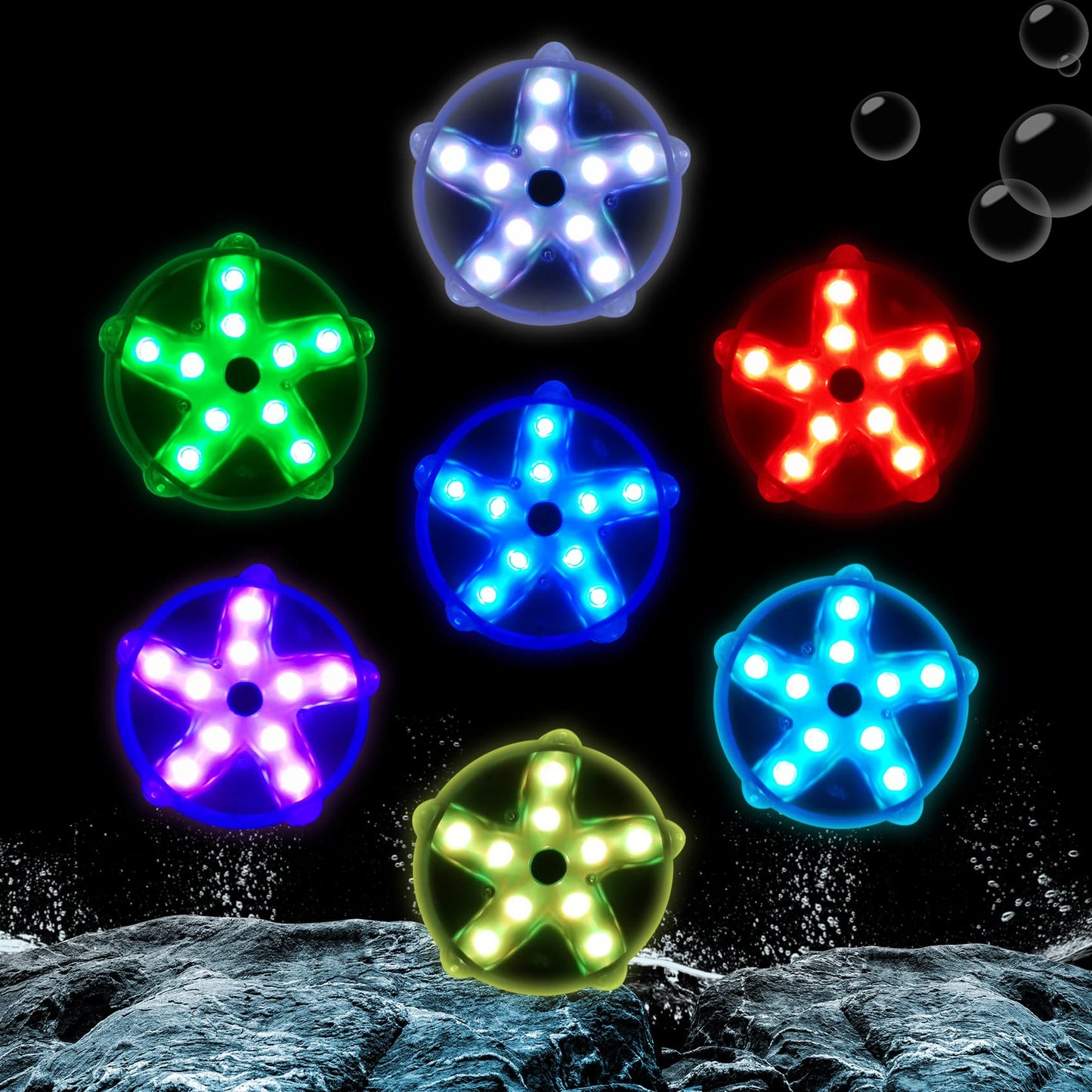 DeeprBlu Floating Whirlpool Lights for Bath Spa, 3.3 Inch Waterproof Pool Lights, Colour-Changing Starfish Pond Light Diving, Built-in Magnetic, Decorative Light for Pool, Vase, Aquarium - 2 Pieces