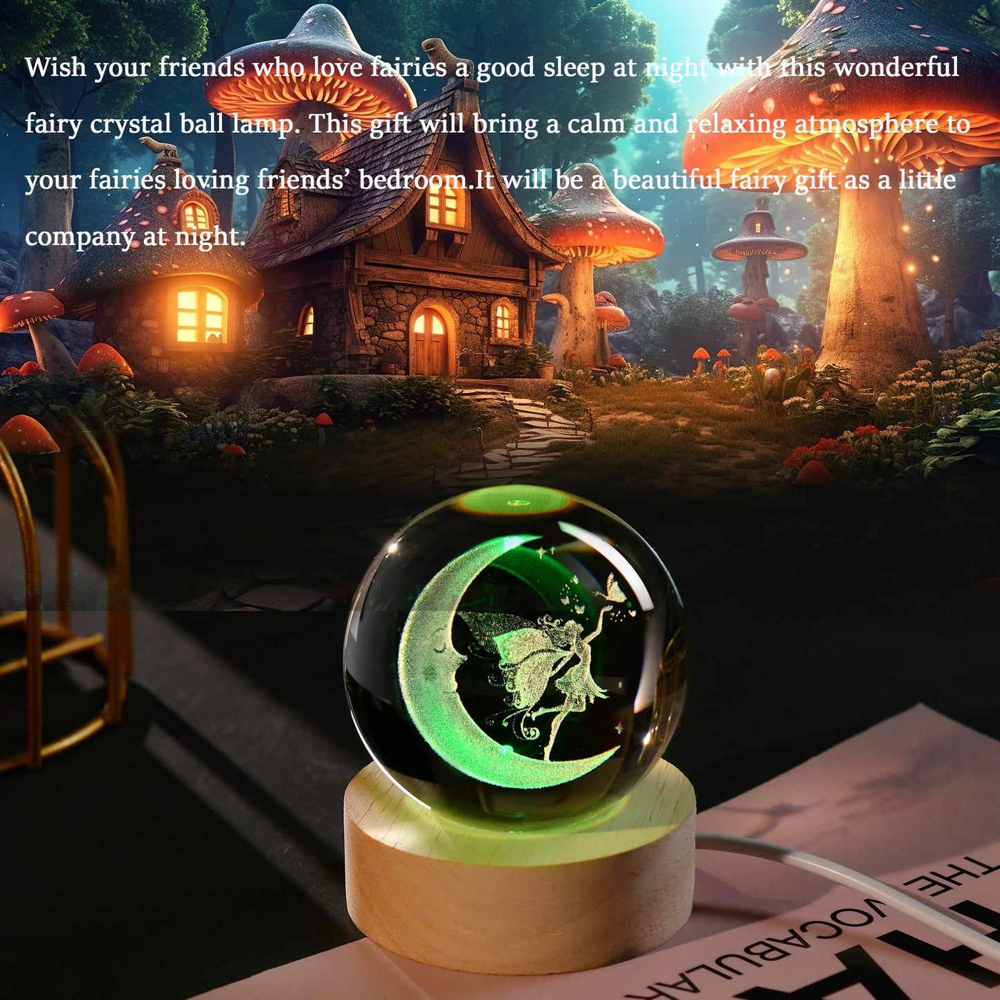 IFOLAINA Moon Fairy Crystal Ball Fairy Gifts for Girls Her Fairy Lovers Birthday Gifts for Daughters 3D Crystal Fairy Sphere Lamp Decorative Fairy Figurine Home Decor