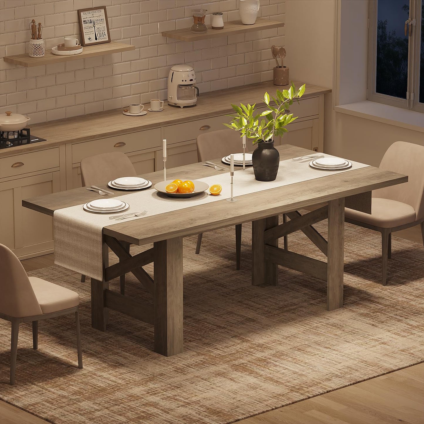 Garvee Wood Farmhouse Dining Table for 6-8, Heavy Duty Large Kitchen Table, 70.87" Long Rectangular Dining Room Tables with Strong Legs, Thickness Tabletop, for Big Family, Dinette, Rustic Gray