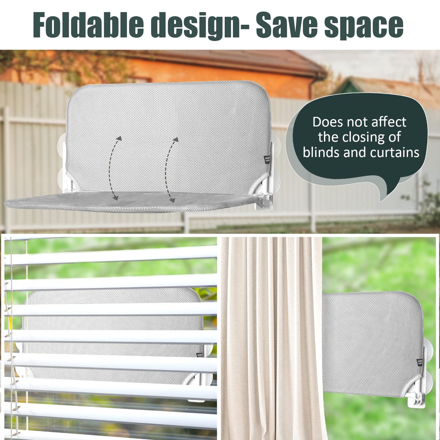 Sunhoo Cat Window Hammock Perch Cordless Perches Window Sill Seat Bed Foldable Stable Lounger Upgraded Suction Cup Easy Assembly Indoor Cats Kitty Shelf Hold Up to 55lbs(Grey,S