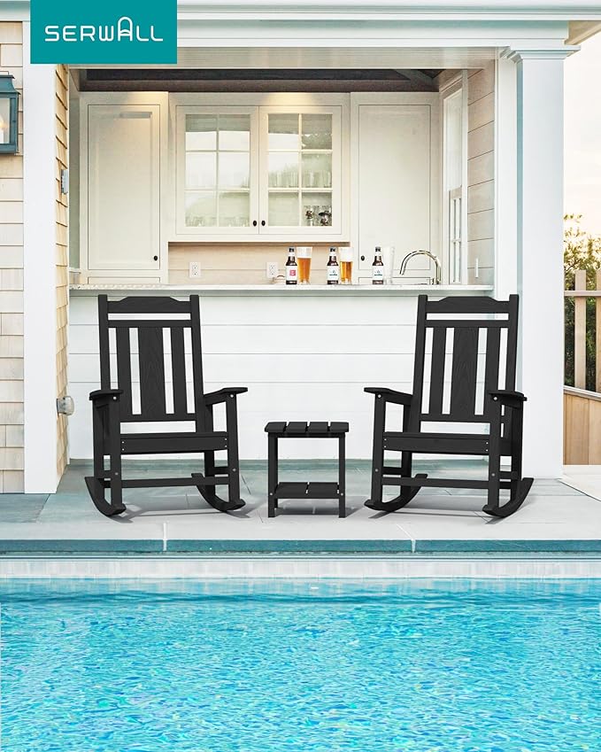 SERWALL Oversized Rocking Chair Set of 4 Outdoor, HDPE Outdoor Rocking Chair Set of 4, Black