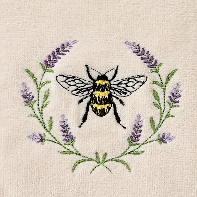 SKL Home Bee Lavender 100% Cotton Embroidered 2pc Hand Towel Set, Decorative
