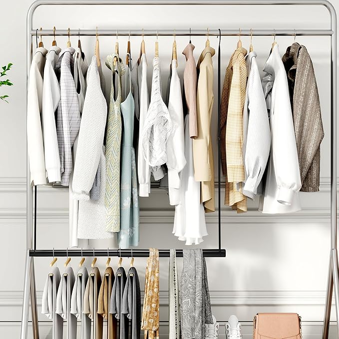 STORAGE MANIAC Hanging Closet Rod, Adjustable Width and Height Closet Hanging