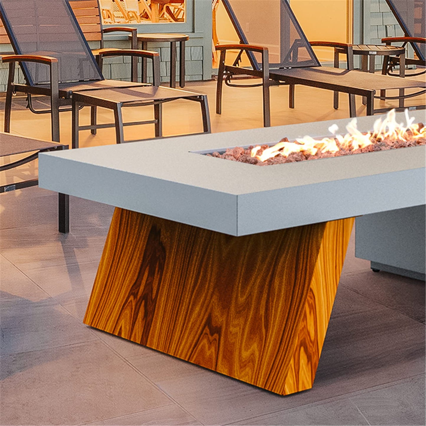 ONLYFIRE OUTDOOR LIVING Premium 60” Gas Fire Pit Table with Unique Wooden-Visual Leg, Large Propane Fire Table with Lava Rocks, Smokeless Fireplace 60,000BTU for Backyard Patio Villa Bonfire, FP015