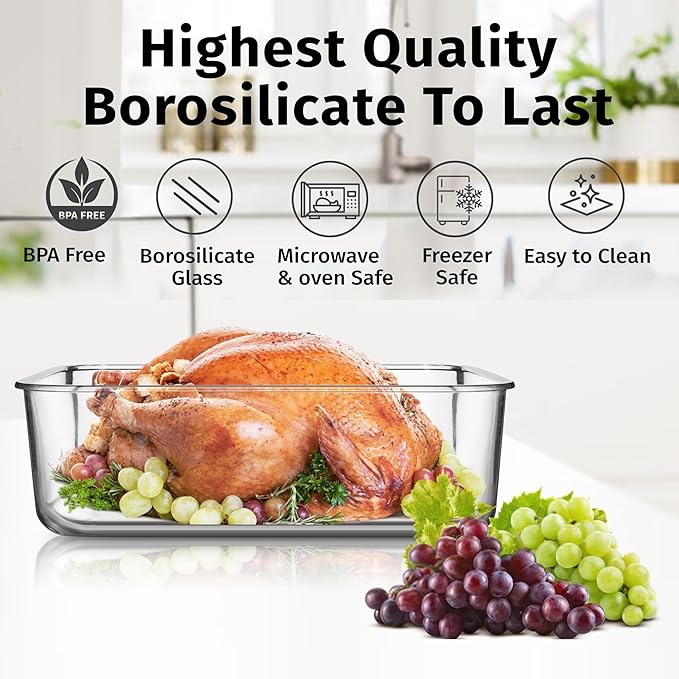4800 ML / 163 oz / 21 Cup LARGE Glass Food Storage Container