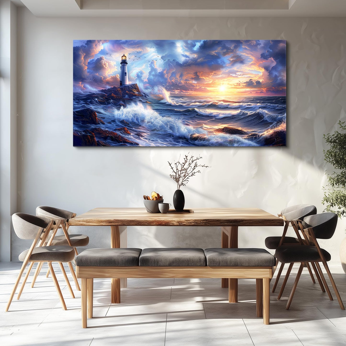 JUDASJART Wall Decor For Bedroom Large Wall Art For Living Room Modern Office Decorations Ocean Sea Wave Paintings Lighthouse Seascape Pictures Canvas Artwork Home Decor Ready To Hang
