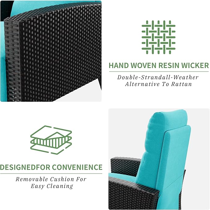 IDEALHOUSE Wicker Outdoor Recliner Reclining Patio Chairs with Adjustable Back & Footrest 150° Lay-Flat Reclining with Air Pump Rattan Flip-Up Side Table Outdoor Lounge Chairs for Pool Deck Balcony