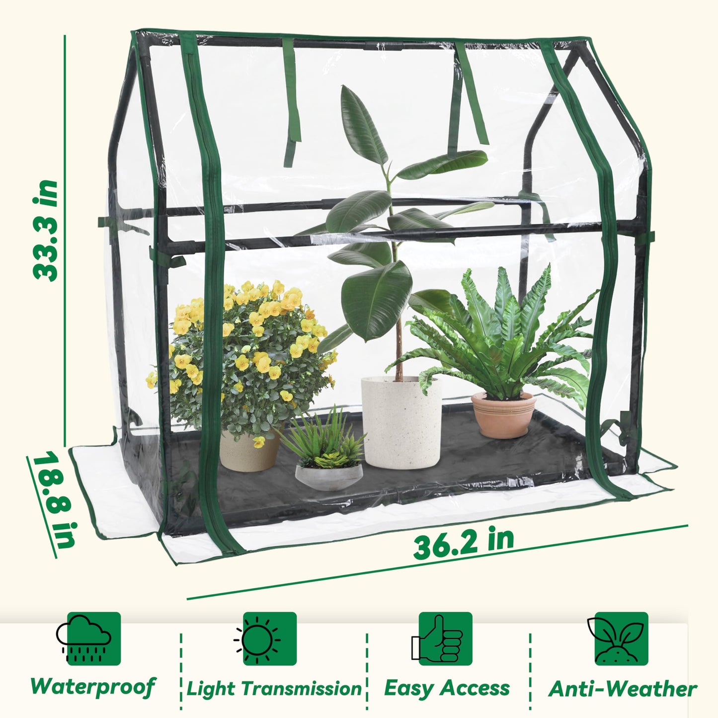 Gardzen Mini Greenhouse with Waterproof Base, Indoor/Outdoor Tabletop Greenhouse for Seed Starting, Plant Protection, Gardening & Winter Shelter, 36.2"(L) x18.9(W) x33.3(H)