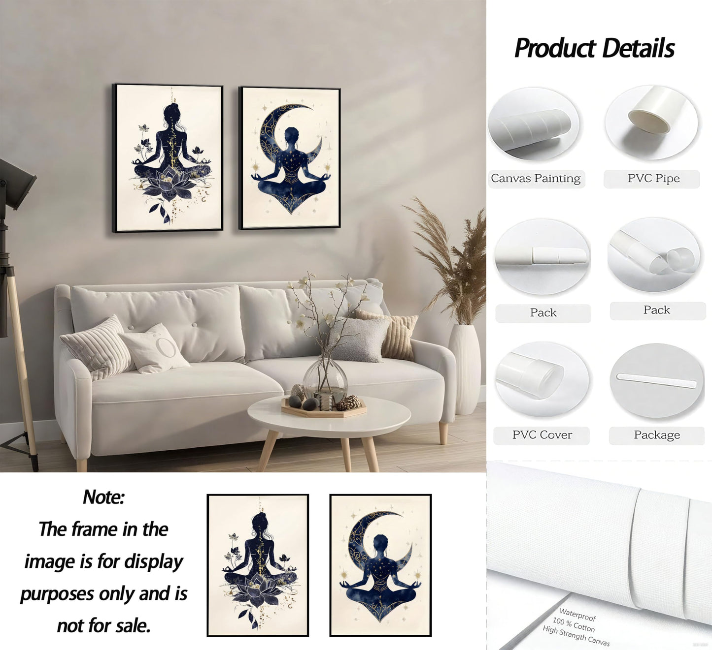 QGJQCFY 2Pcs Celestial Yoga Lotus Moon Canvas Wall Art