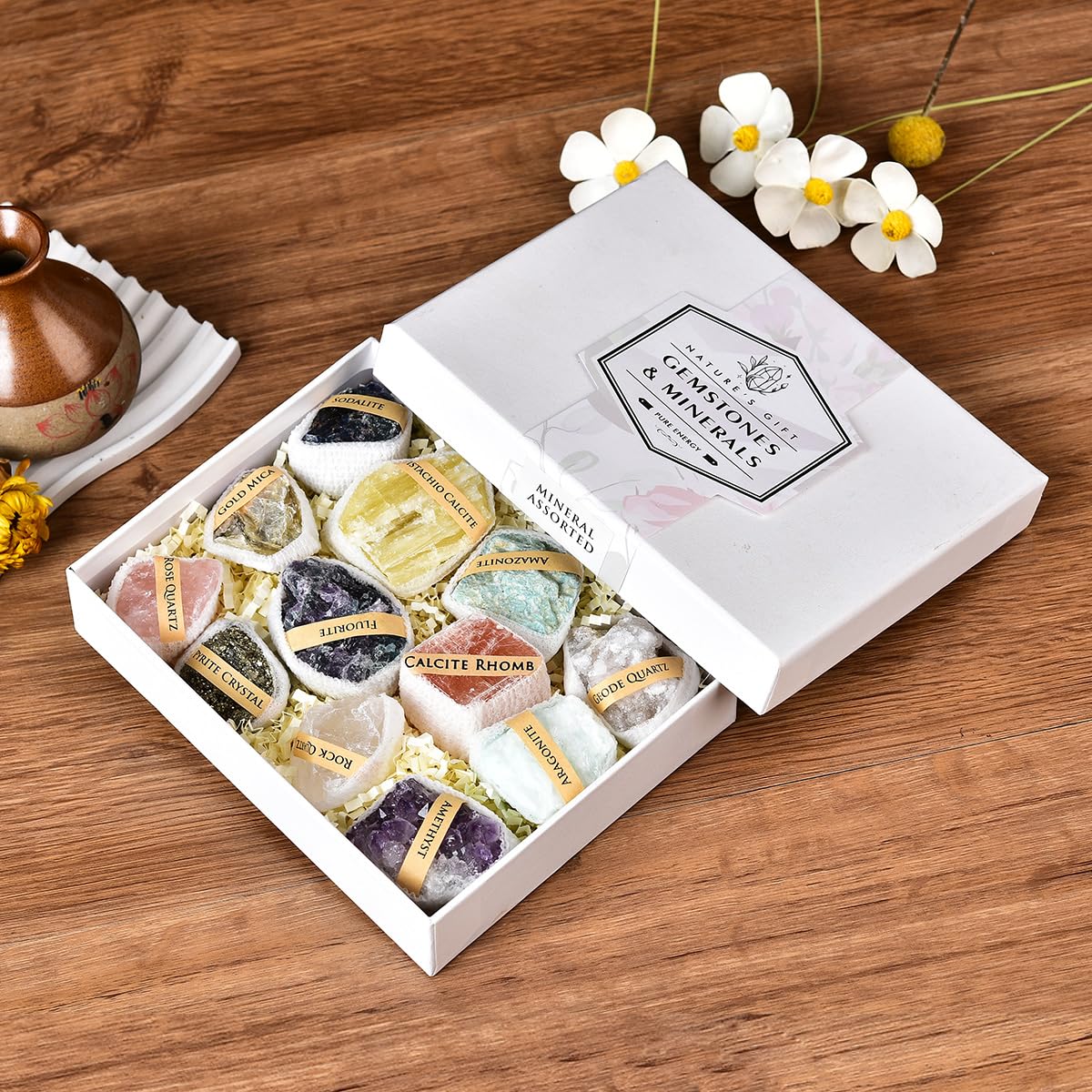 JIC Gem Mix Rough Crystals and Healing Stones in Gift Box Raw Stones and Crystals Natural Mineral Gemstone Specimen About 1.7 Lbs