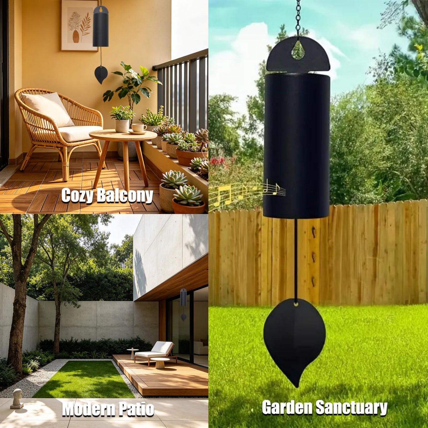 urmetimern Wind Chimes for Outside Deep Tone Large Metal Cylinder Memorial Wind Chime Unique Serenity Bell with Deep Resonance for Garden Patio Yard Porch Outdoor Decor, Black