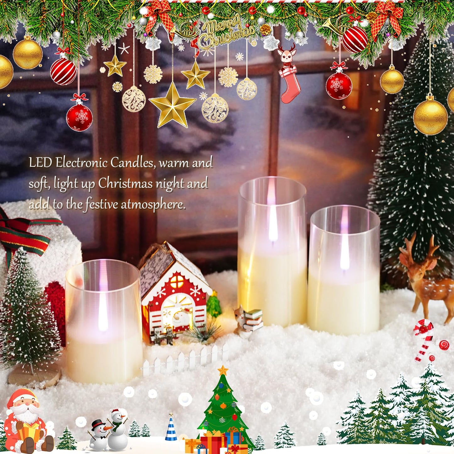 kakoya Flameless Candles Upgraded Realistic Flickering Flame,Battery Operated LED Candles with Remote Timers,Acrylic Electric Candles Set of 3(D 3" xH 4" 5" 6")(Ivory)