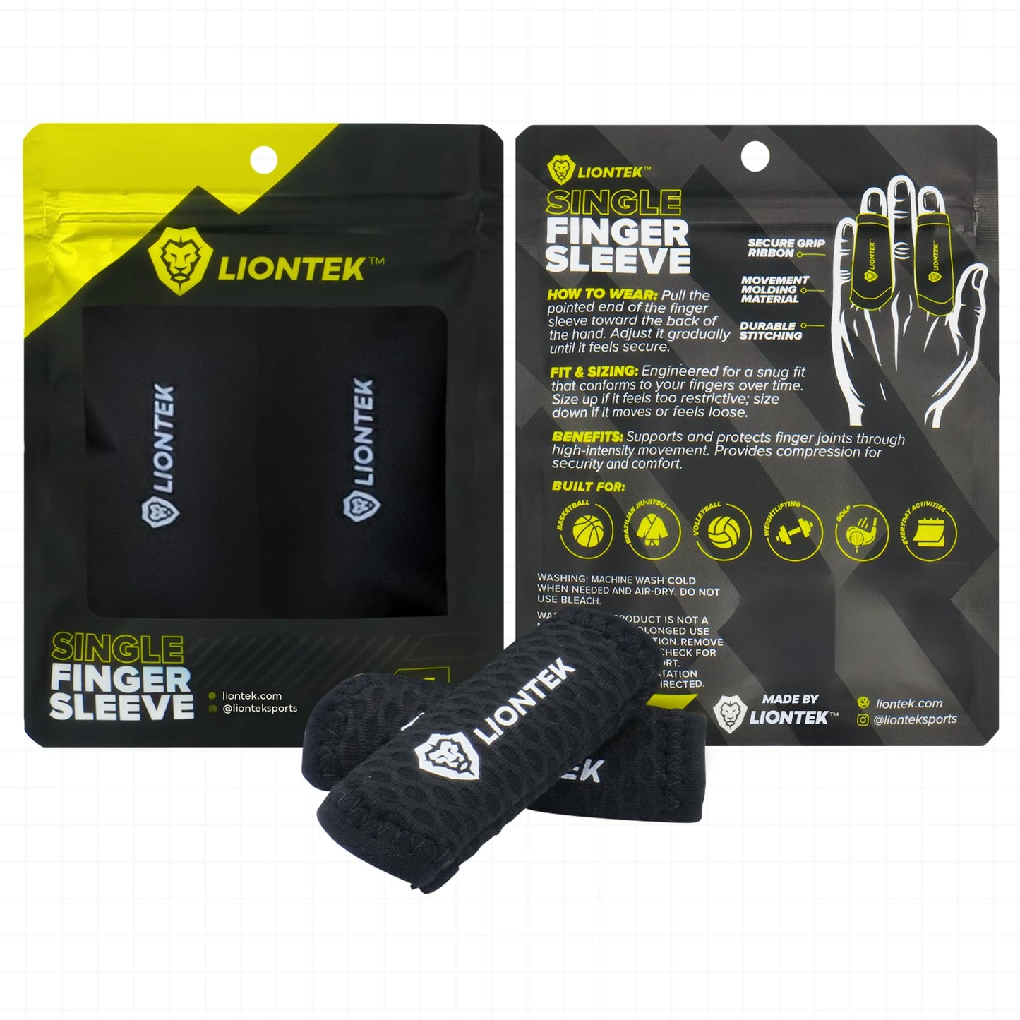 LIONTEK Single Flow Finger Sleeve V3 Pair — Joint Support & Compression for Activity, BJJ, Fitness, Volleyball, Basketball, and More (Large)