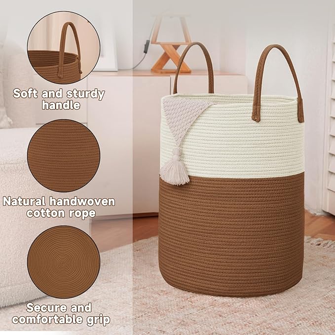 Large Woven Laundry Basket Hamper, 100L Cotton Rope Storage Bin