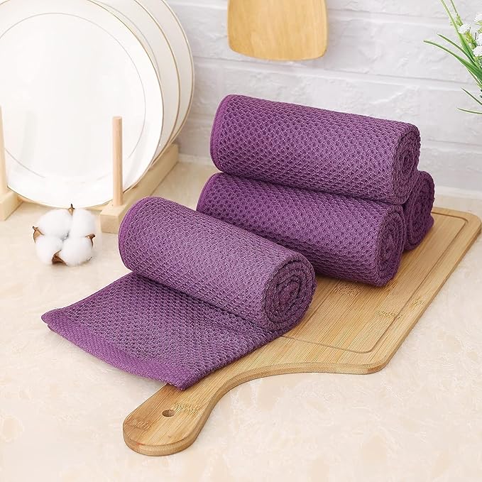Kitinjoy 100% Cotton Waffle Weave Kitchen Hand Towels