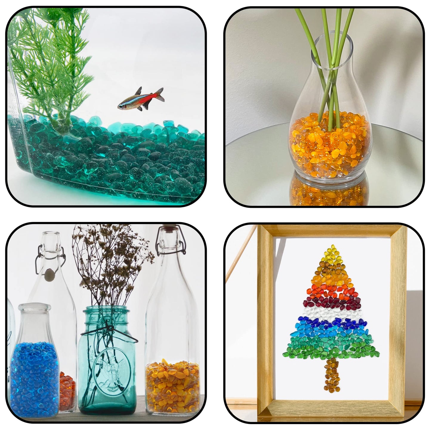CYS EXCEL Aquarium Fish Tank Gravel (3 LBS) Orange Glass Vase Filler for Fountain Succulent Plant Decorative Rock Pebble Stone Irregular Smooth Sea Glass