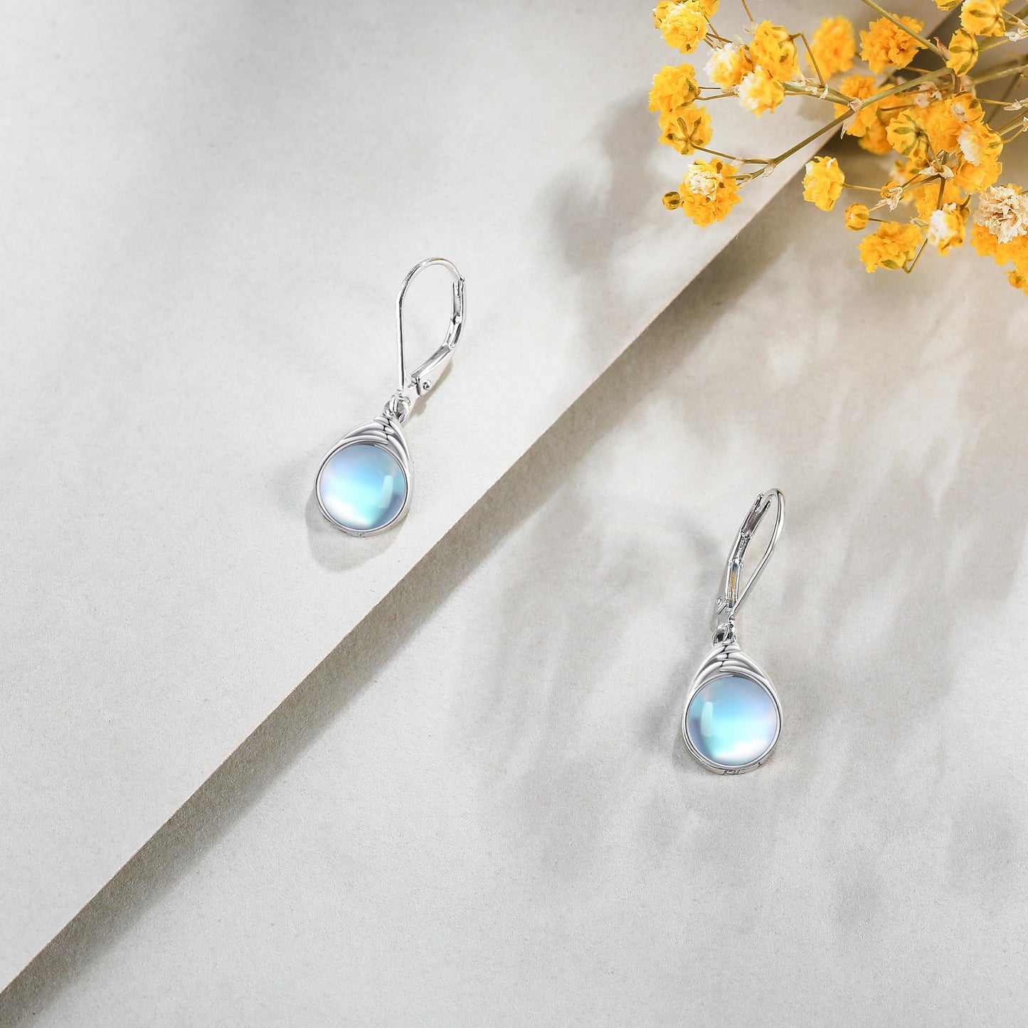 POPLYKE Moonstone Earrings Dangle for Women 925 Sterling Silver Leverback Earrings Teardrop Moonstone Jewelry Christmas Birthday
