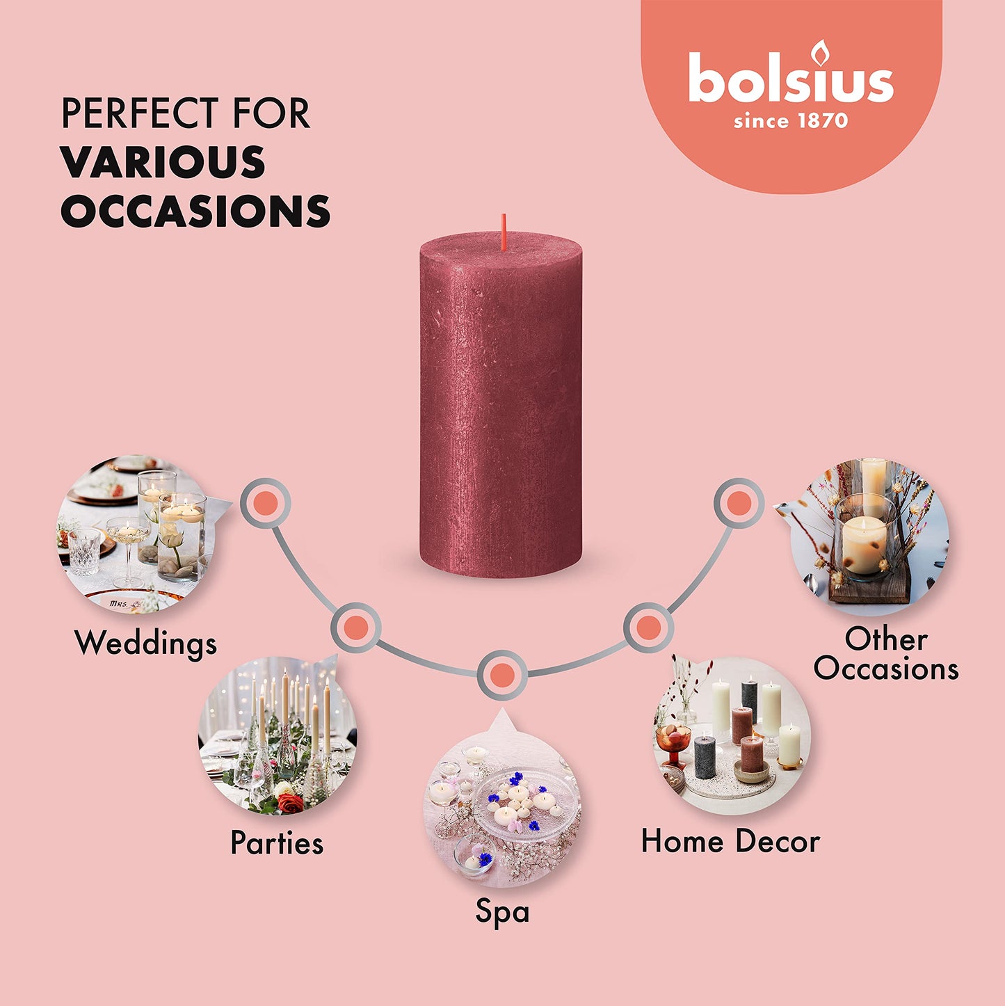 BOLSIUS Red Shimmer Metallic Pillar Candles 4 Pack - 2.75 X 5 Inches - Premium European Quality - Includes Natural Plant-Based Wax - Unscented Dripless Smokeless 60 Hour Party and Wedding Candles