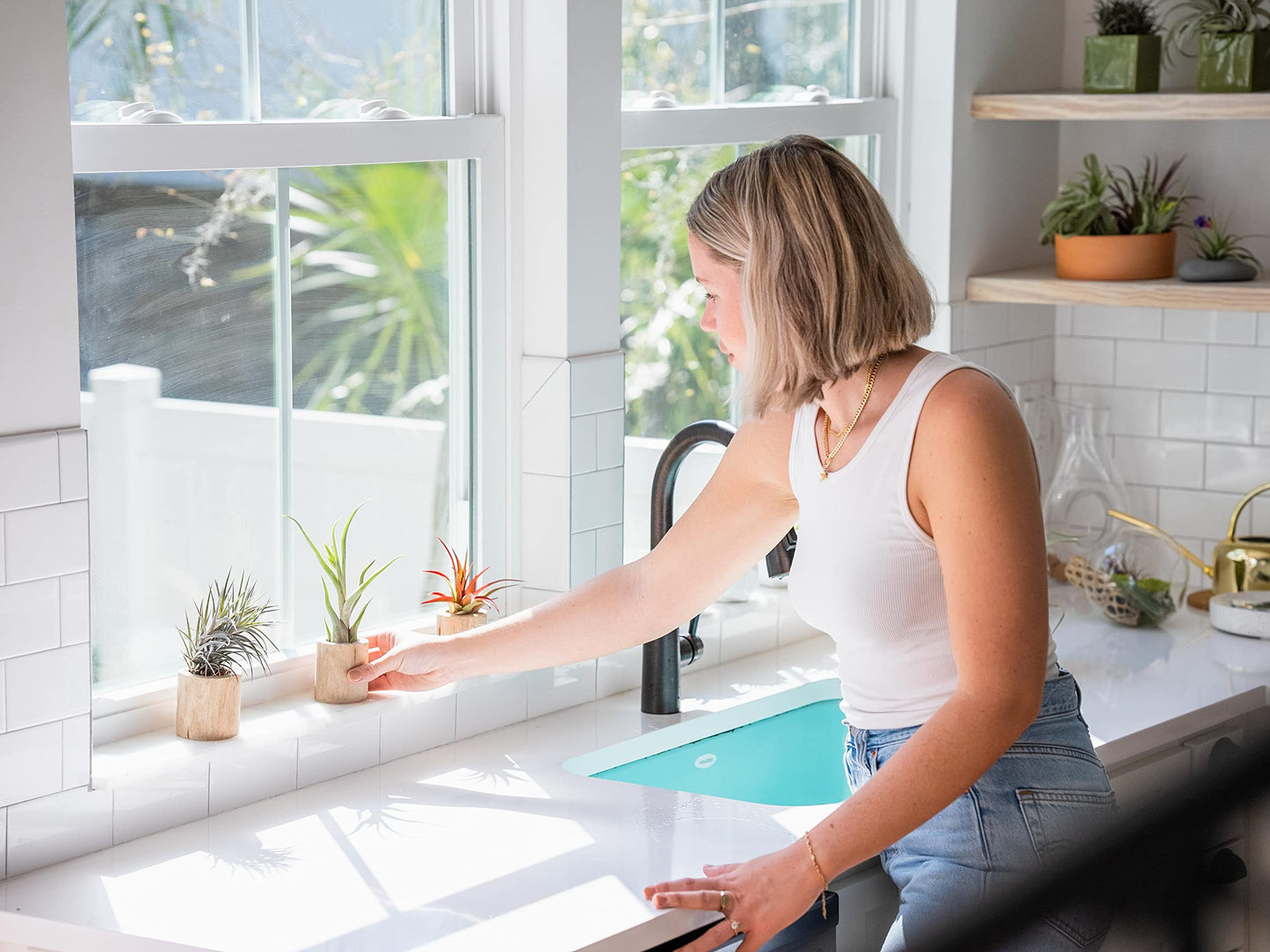 Large White Ceramic Hanging Pod with Xerographica Air Plant - Live Tillandsia in Plant Holder - Wholesale and Bulk - Home and Garden Decor - Easy Care Indoor and Outdoor Plants