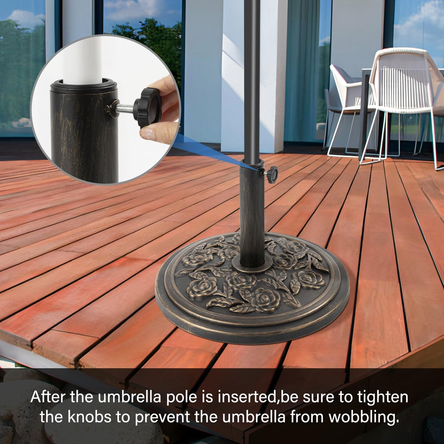18 Inch Cast Stone w/Resin Shell Patio Umbrella Base, Bronze