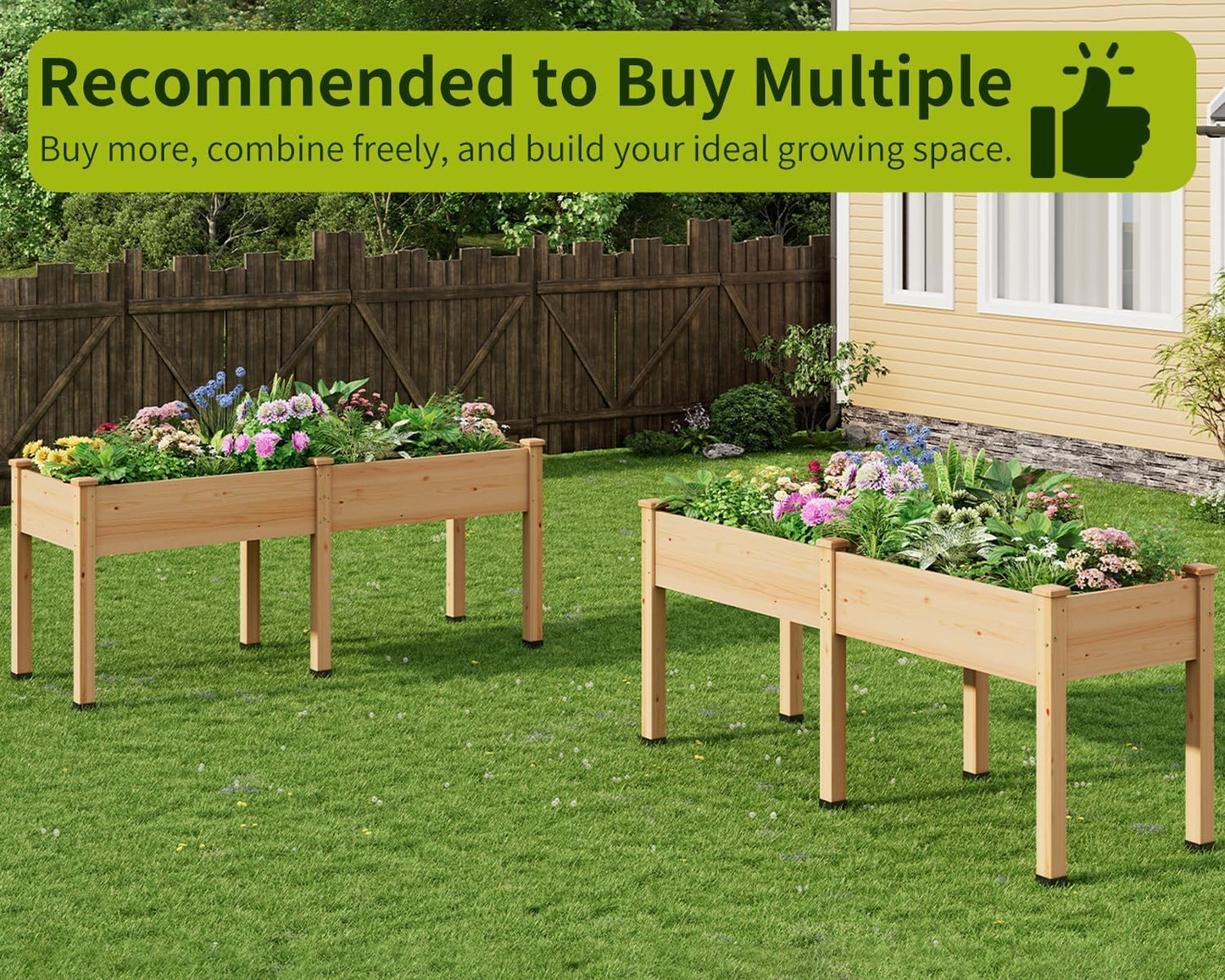 ZIENLIFE Wood Raised Garden Bed, 72x24x30in Elevated Wooden Planter Box with Legs Standing Growing Bed for Backyard, Patio, Balcony with Bed Liner, 200 Pound Capacity 3PCS