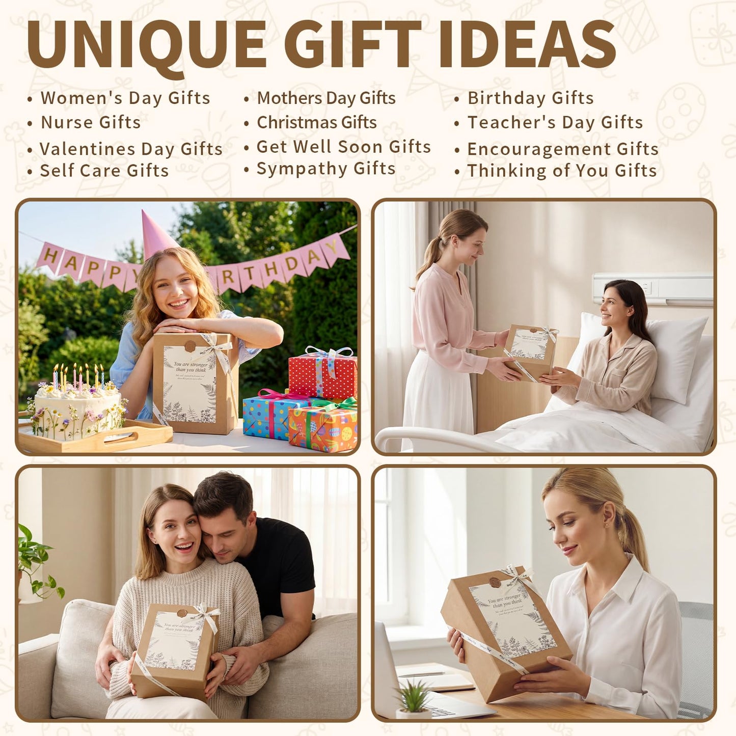 Get Well Soon Gifts Baskets for Women, Thinking of You Gift Comfort Gifts with Healing Crystals Tree, Sympathy Gift Feel Better After Surgery Recovery Wellness Hug in a Box for Her Mom Friends, Beige