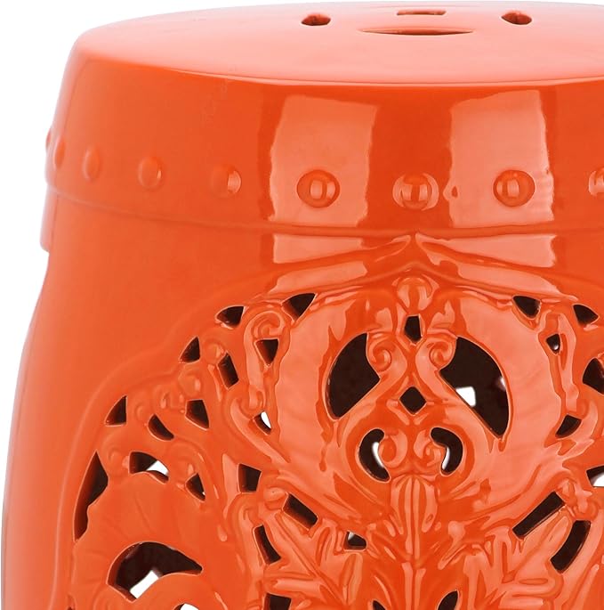 Safavieh Flora Glazed Ceramic Decorative Garden Stool, Orange