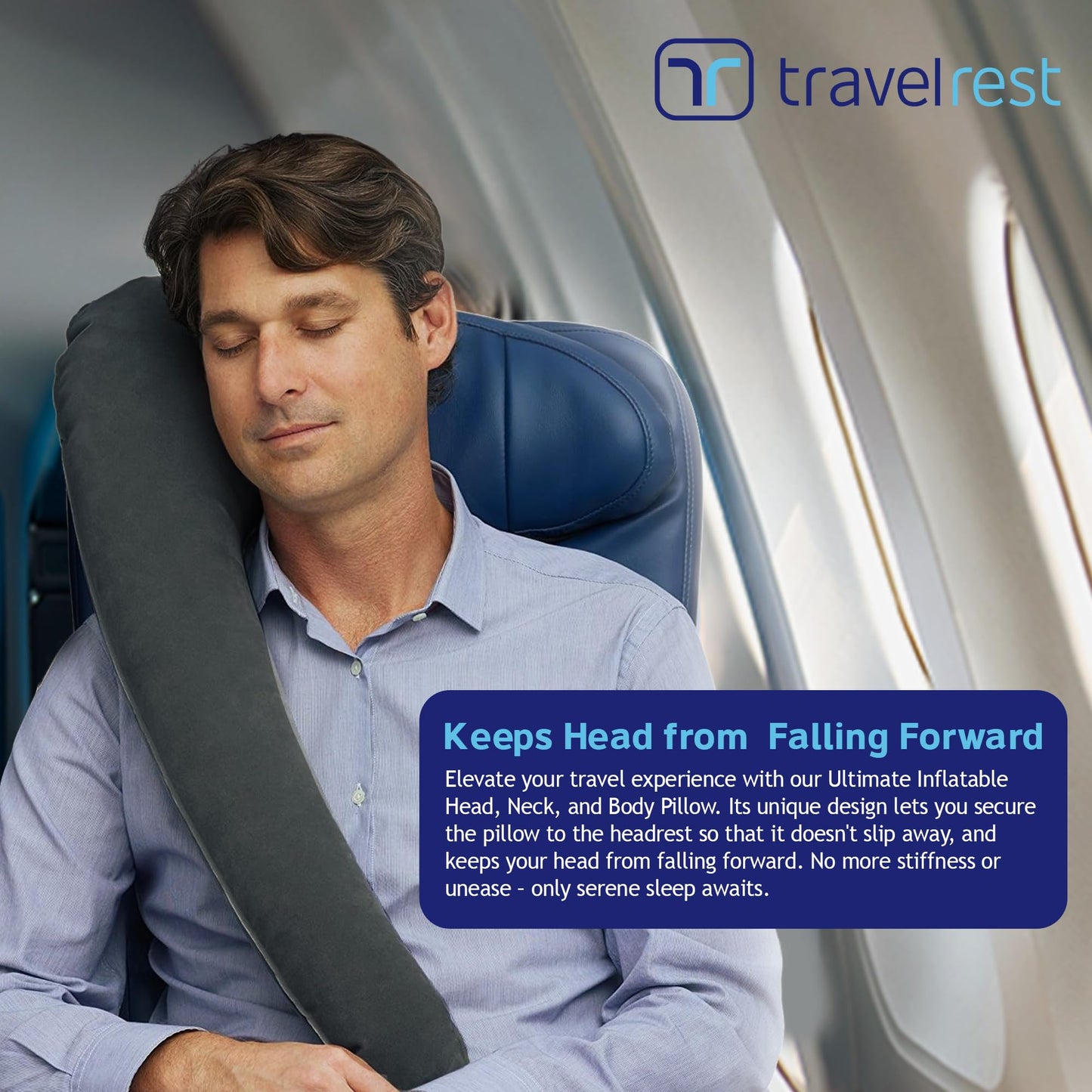 TRAVELREST Ultimate Travel Neck and Body Pillow - Unparalled Support Design, Essentail for Bus, Train, Airplane, Office, Wheelchairs, Comfort and Support, Rolls Up, Straps to Airplane Seat & Car- Grey