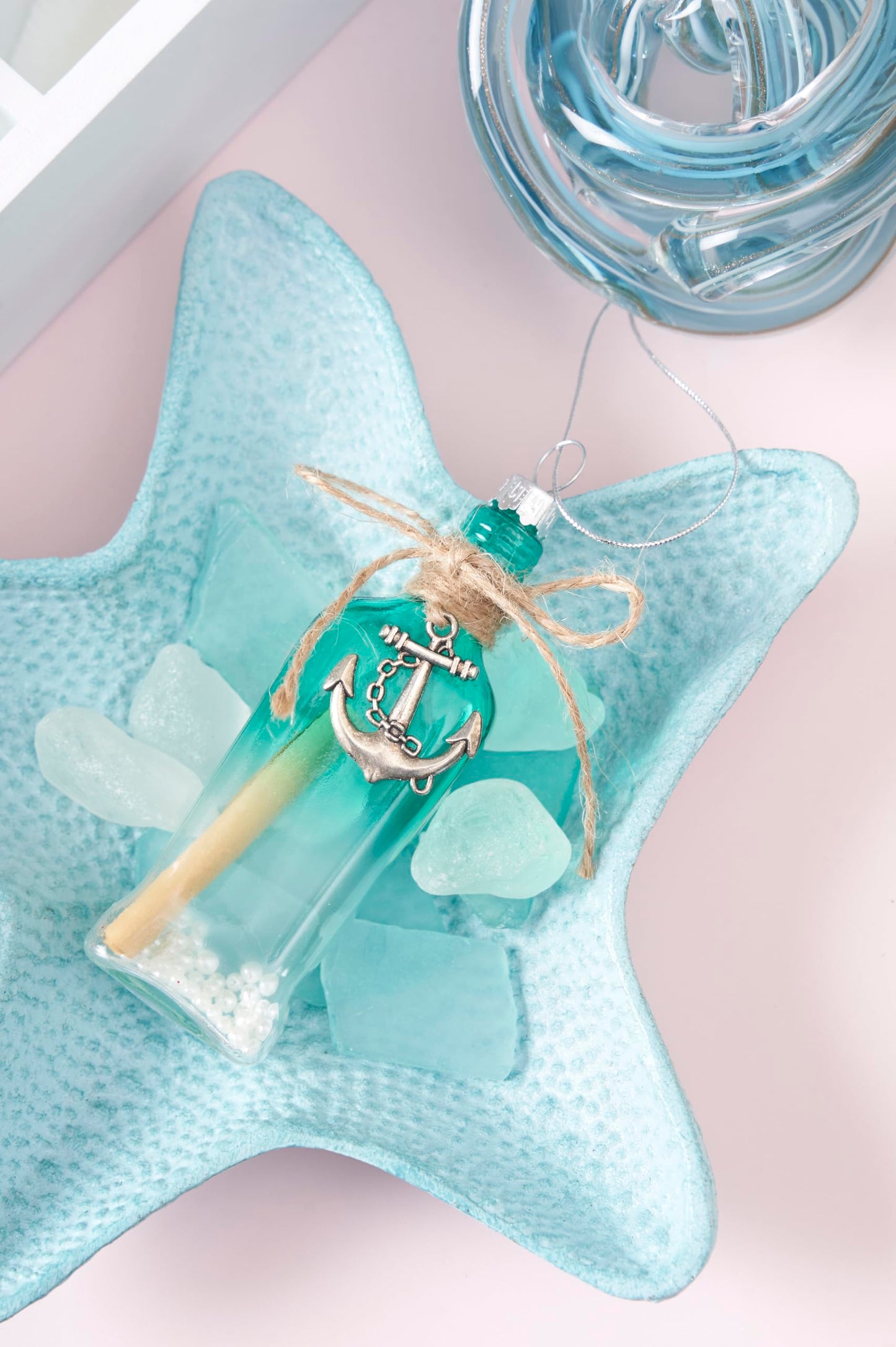 Beachcombers Large Aqua with Glitter Glass Knot Figurine, 7.9-Inch