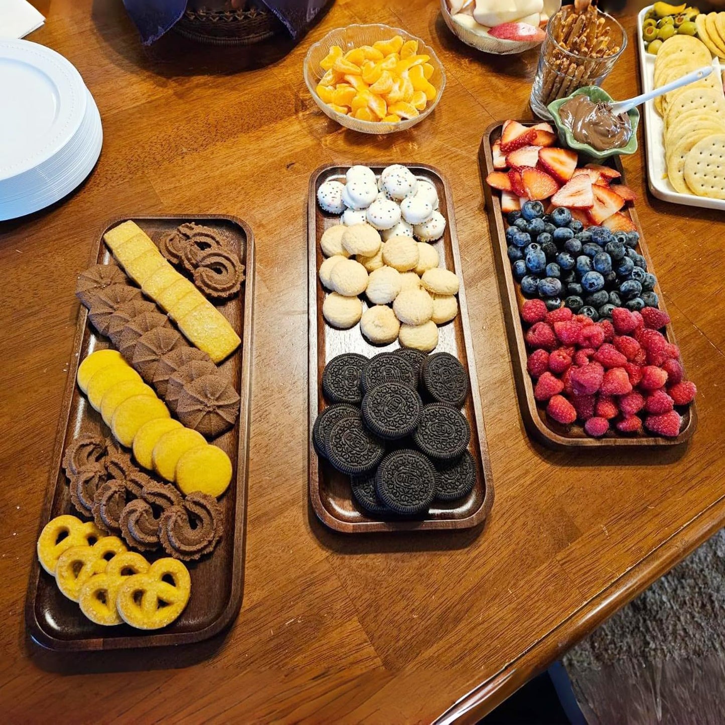 HOMKULA Acacia Wood Serving Platters and Trays - 14" x 5.5" Wooden Mini Charcuterie Boards, Small Cheese Board, Rectangle Wooden Tray for Kitchen Counter, Bathroom, Home Decor, Party (6, 14"X5.5")