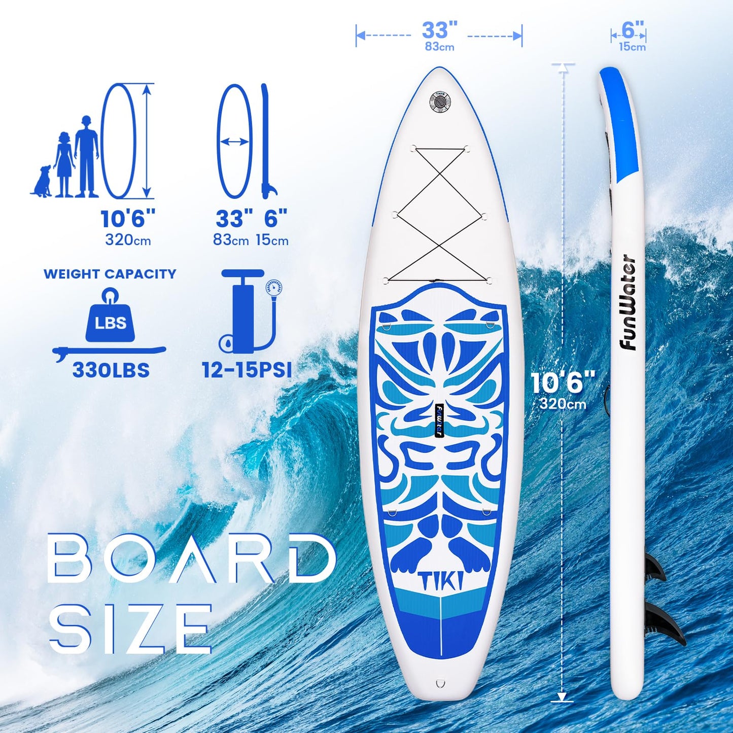 FunWater Inflatable 10'6×33"×6" Ultra-Light (17.6lbs) SUP for All Skill Levels Everything Included with Stand Up Paddle Board, Adj Floating Paddles, Pump, ISUP Travel Backpack, Leash,Waterproof Bag