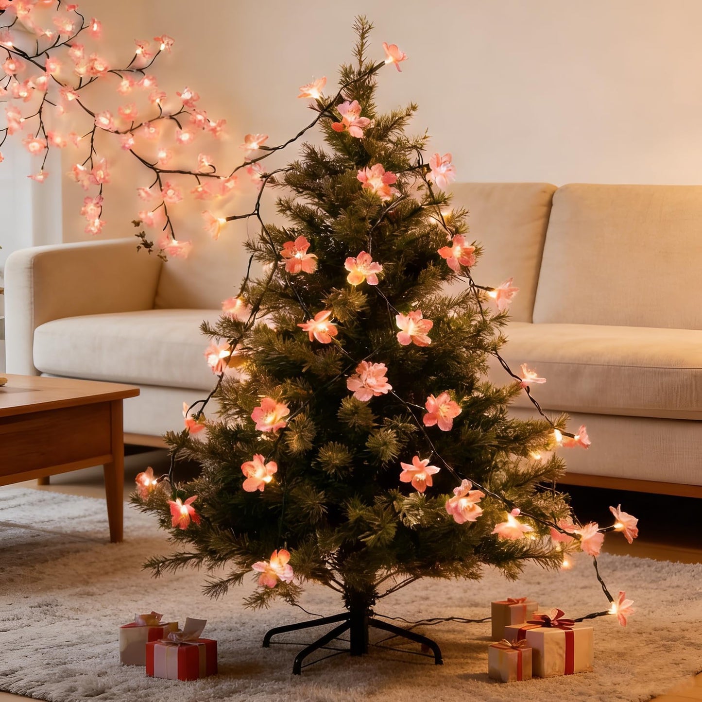 Cherry Tree Branch Lights USB Powered Blossom Branch Decoration Night Lights for Wall,Cherry Enchanted Willow Vine Lights for Bedroom Wall Doors Windows Wedding Christmas Holiday (63 inch (72 Lamps))