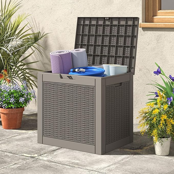 Outdoor Storage Box, Resin Deck Boxes Indoor and outdoor, Waterproof Storage Box Lockable Lid (Grey, 35 Gallon-2 Pack)