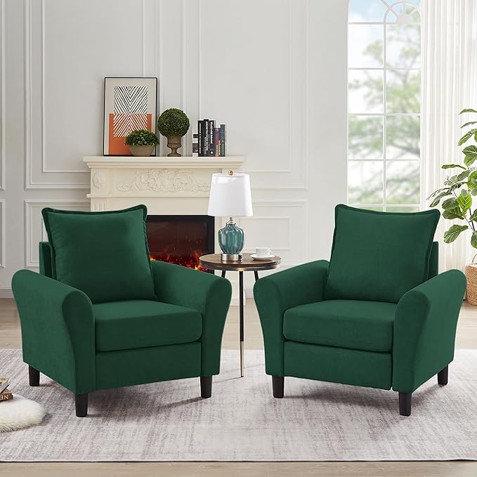 Mid-Century Accent Chairs Set of 2, Modern Linen Fabric Armchair