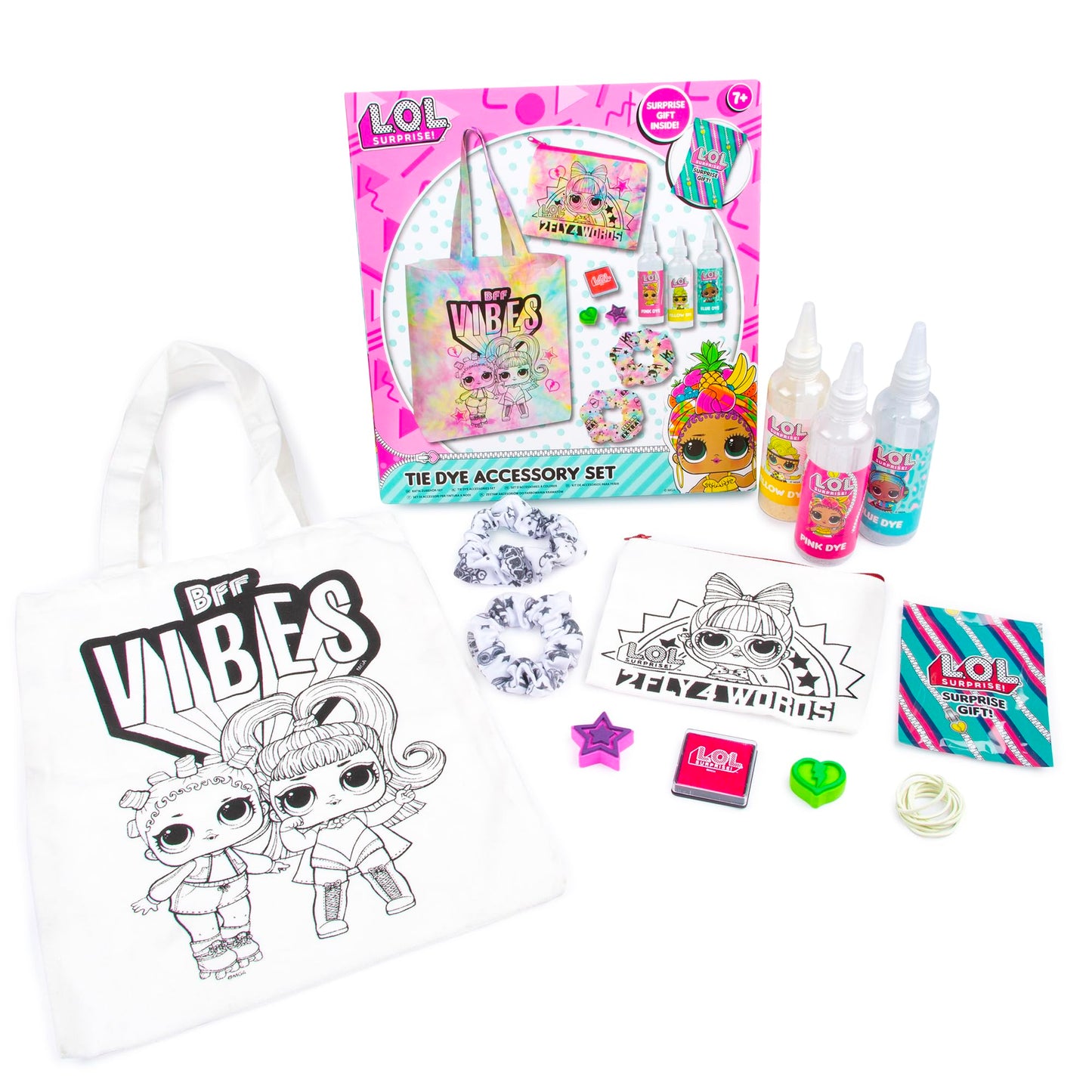 L.O.L. Surprise! Tie Dye Accessories Set - Tie Dye Kit Containing: 1 Tote Bag, 1 Scrunchie, 1 Purse, 1 Head Band and 1 LOL Surprise Gift – Arts and Crafts Gifts for Girls - LOL Toys for Girls