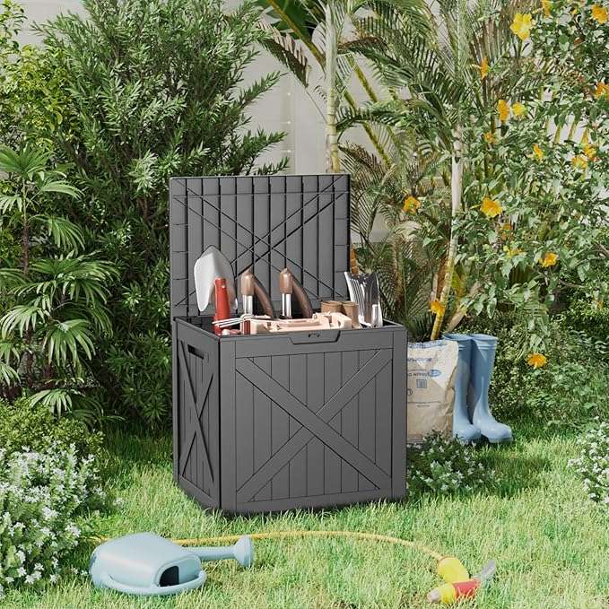 DRATO 33 Gallon Deck Boxes Resin Outdoor Storage Box UV Resistant Outside Deck Box with Lockable Lid for Patio Furniture(Black,33 Gallon)