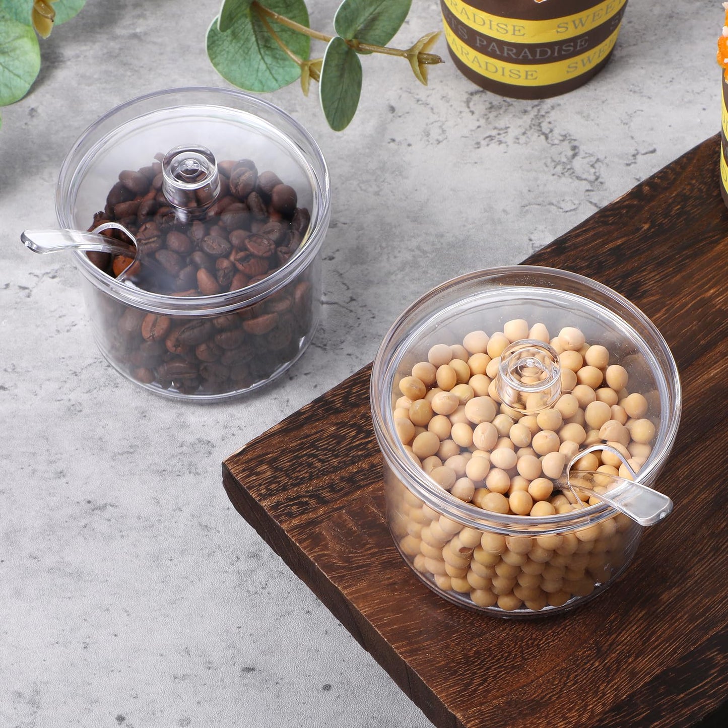 Limbeuuu 12 Pieces Acrylic Sugar Containers with Lids and Spoons for Countertop, Clear Sugar Holder Dispenser Salt Bowl for Serving Condiment Candy Coffee Tea Spices (7.1 oz)