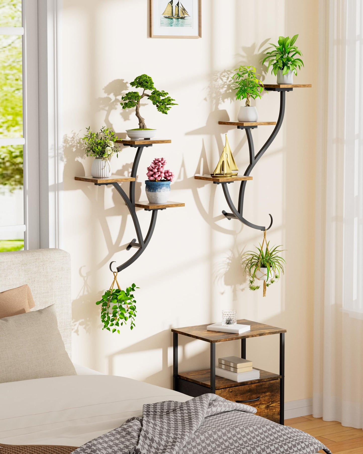 POZILAN Wall Planters for Indoor Plants 2 Pack, 6 Tiered Wall Plant Holder Hanging Planters Plant Stand Indoor, Window Plants Shelves for Living Room Patio