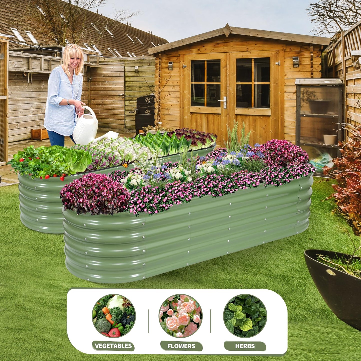 Permade Galvanized Raised Garden Bed Outdoor- 2 Pcs Raised Beds for Gardening| Metal Planter Box, Steel Raised Garden Bed Kit with Gloves for Vegetables, Flower, Herbs (6x2x1.4FT, Green)