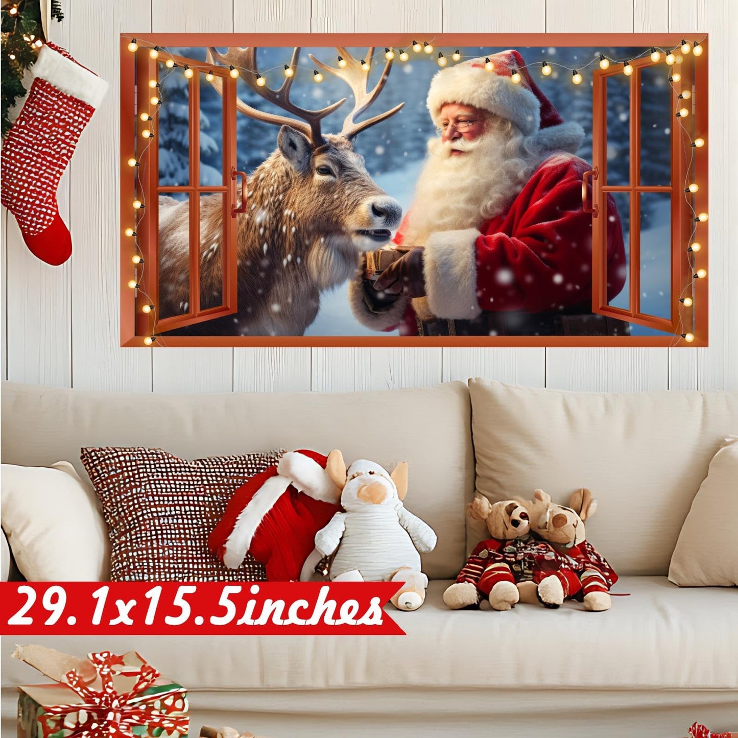 Merry Christmas Wall Decals Removable Santa Claus Reindeer Art Murals for Christmas Home Indoor Outdoor Decoration Fake Window Winter Wall Decal Xmas Vinyl Sticker for Farmhouse Holiday Party Supplies